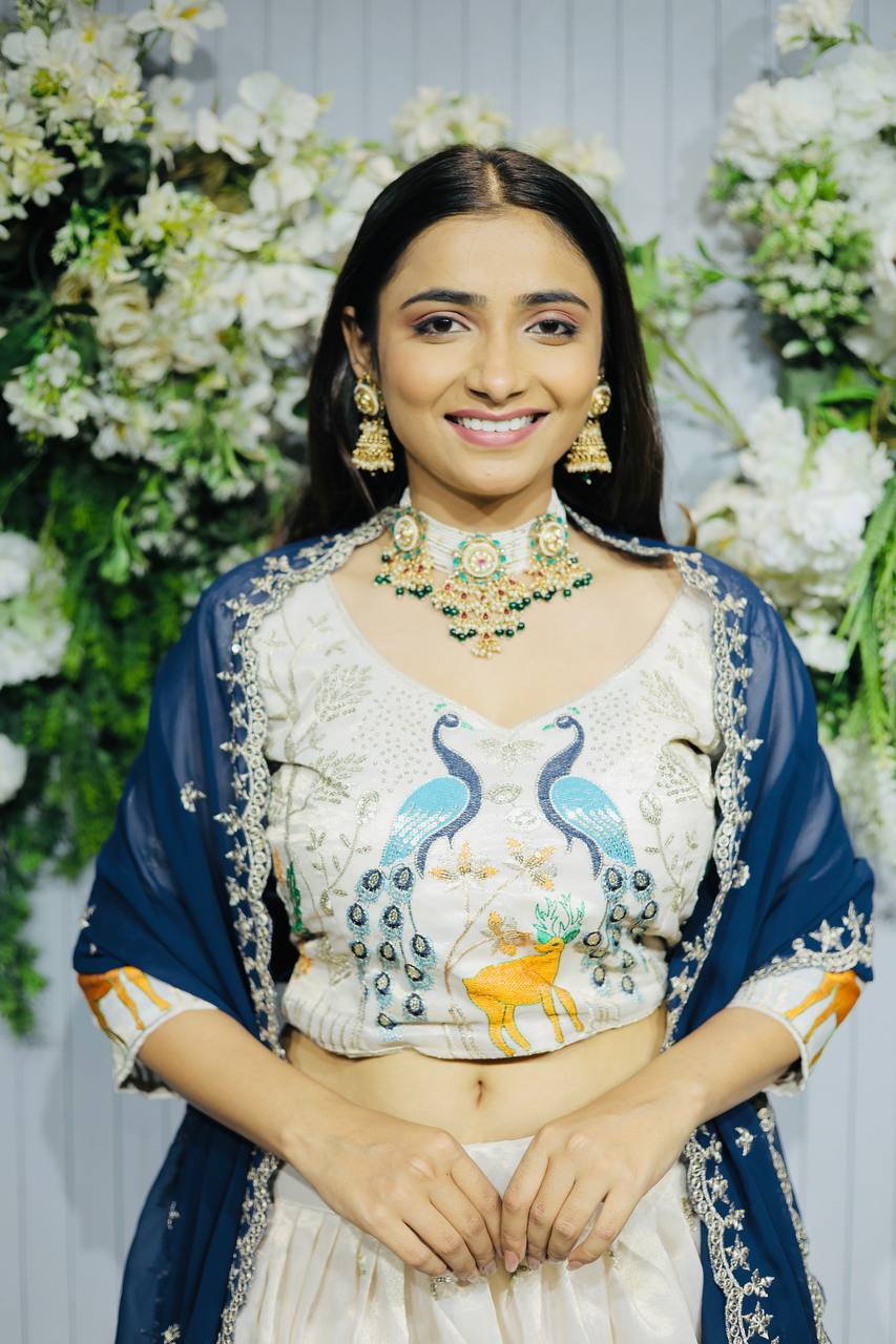 Beautiful Peacock & Tree Panel Embroidered Work of Sequence and Blue Color Threads with Canvas Attached