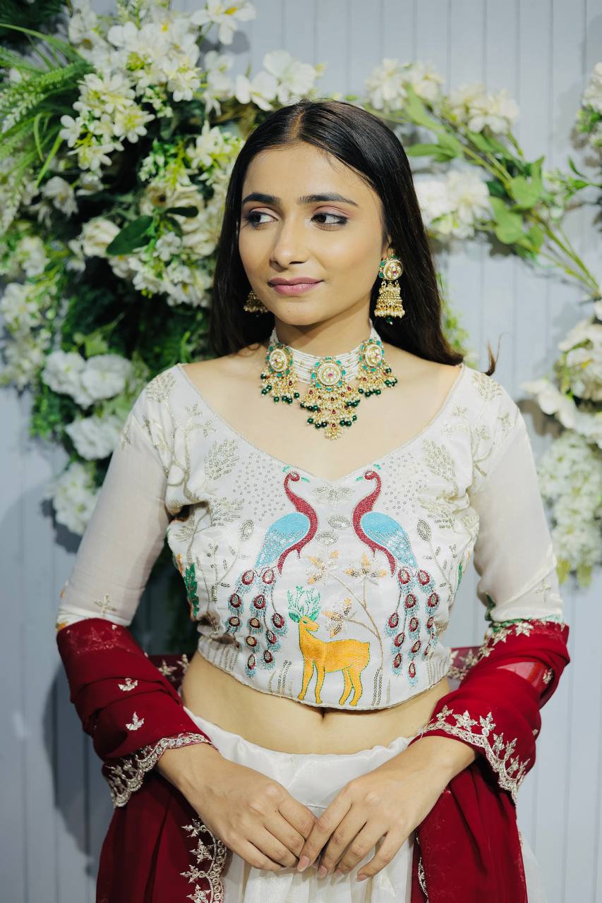 Beautiful Peacock & Tree Panel Embroidered Work of Sequence and Marron Color Threads with Canvas Attached