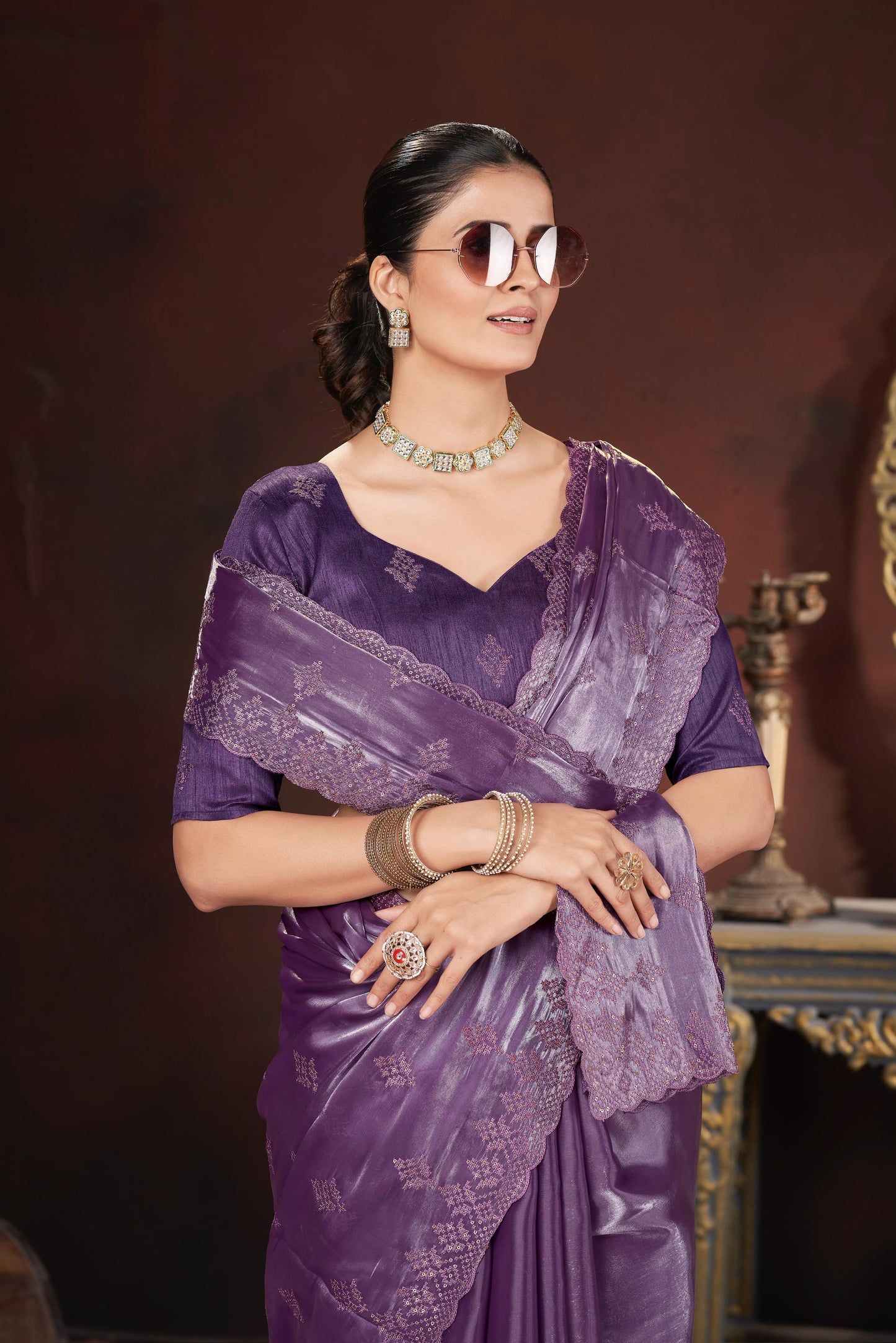 Adorable and Most Beautiful Designer Purple Saree