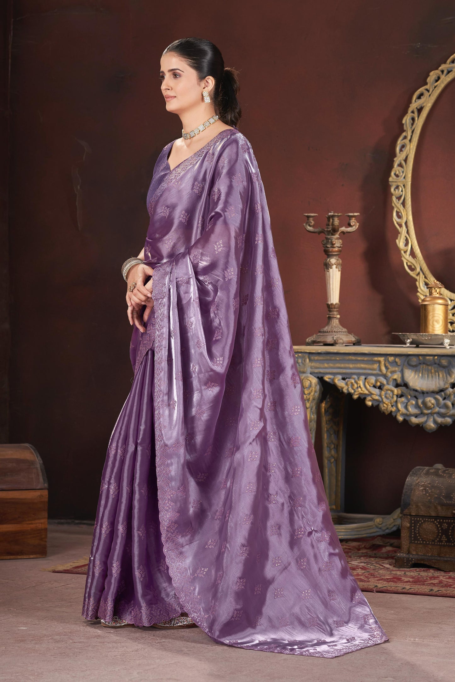 Adorable and Most Beautiful Designer Purple Saree