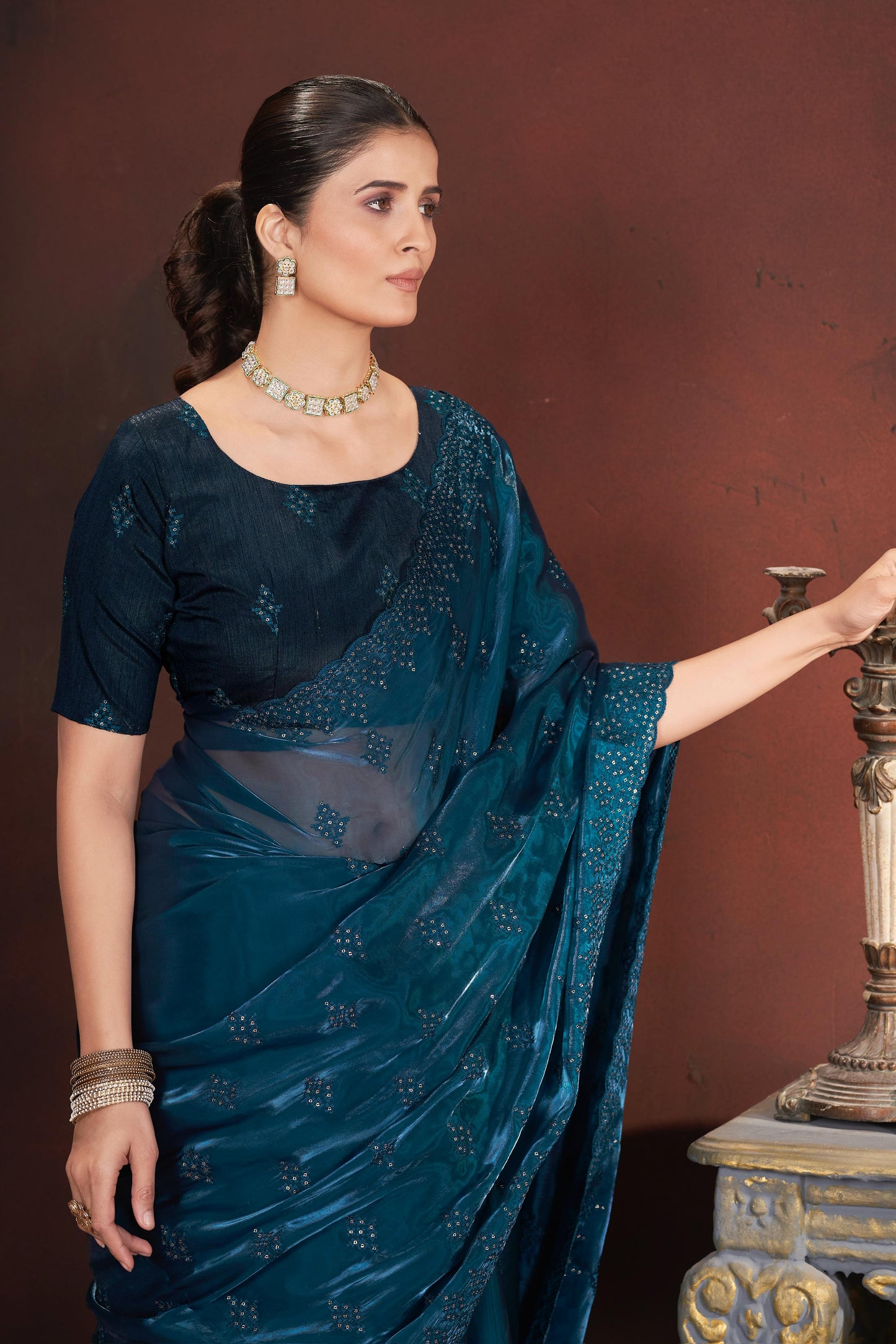 Adorable and Most Beautiful Designer Blue Saree