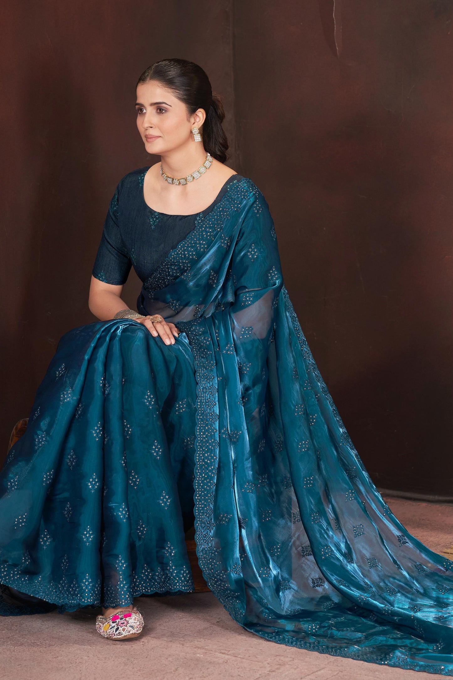 Adorable and Most Beautiful Designer Blue Saree