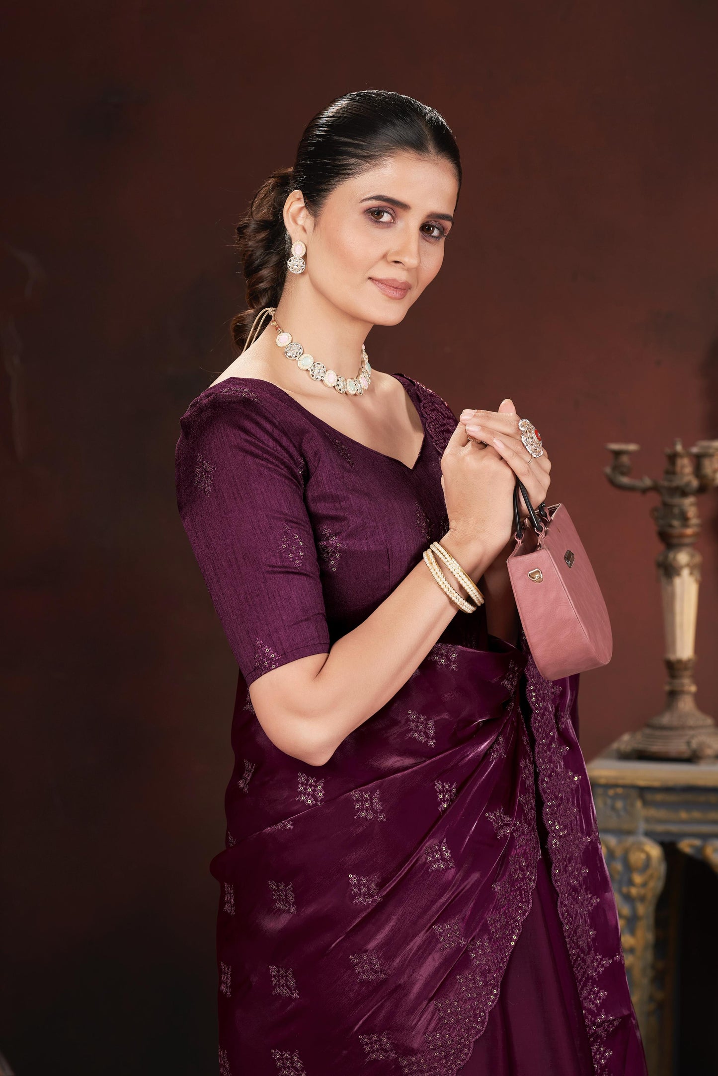 Adorable and Most Beautiful Designer Maroon Saree
