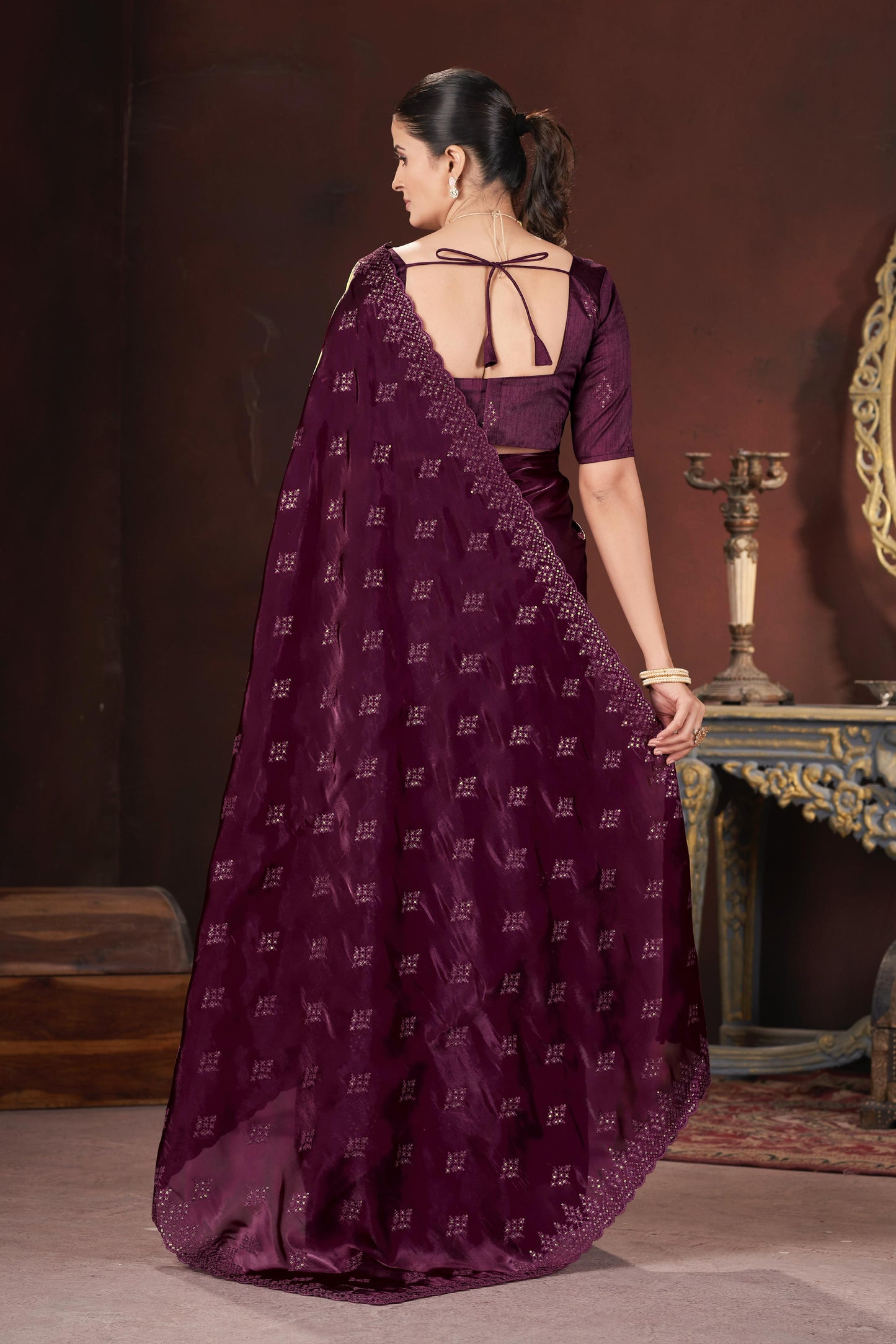 Adorable and Most Beautiful Designer Maroon Saree