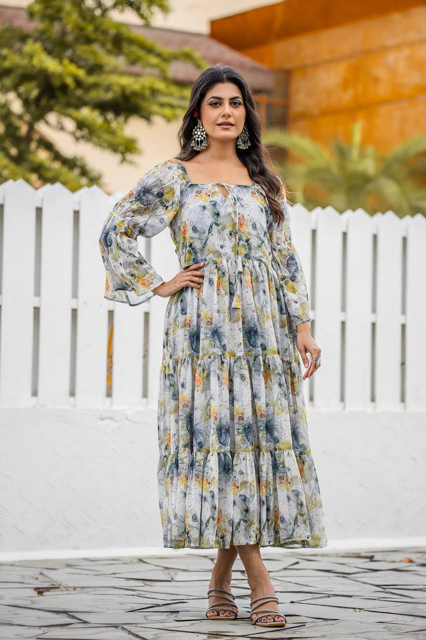Stylish Georgette White Gown – Comfort Meets Style