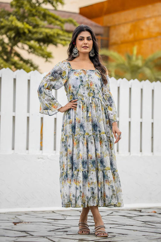 Stylish Georgette White Gown – Comfort Meets Style