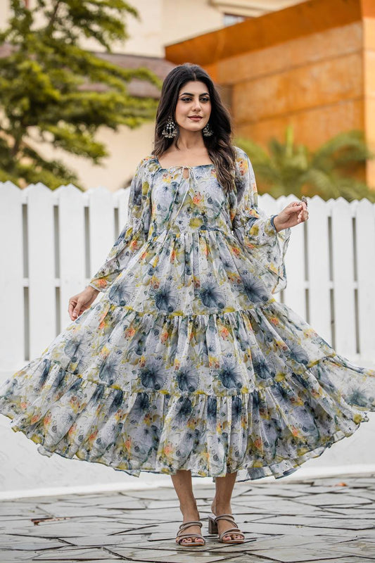Stylish Georgette White Gown – Comfort Meets Style