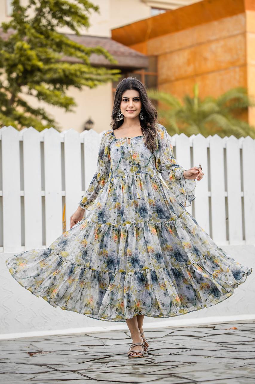Stylish Georgette White Gown – Comfort Meets Style