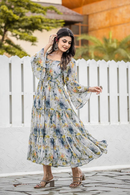Stylish Georgette White Gown – Comfort Meets Style