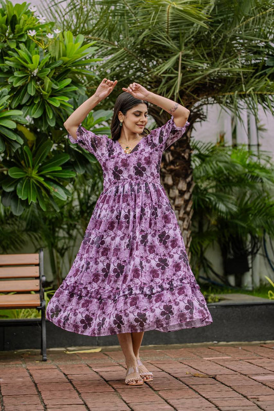 Stylish Georgette Purple Gown – Comfort Meets Style
