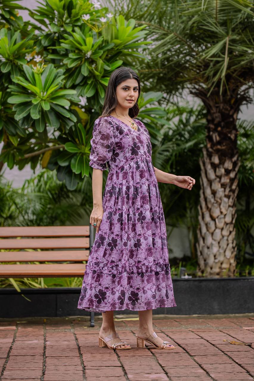 Stylish Georgette Purple Gown – Comfort Meets Style