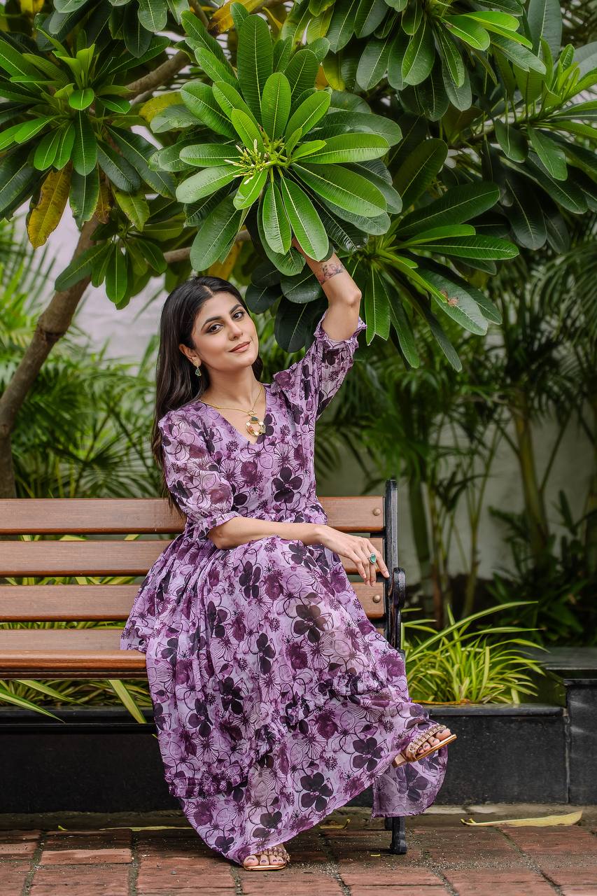 Stylish Georgette Purple Gown – Comfort Meets Style