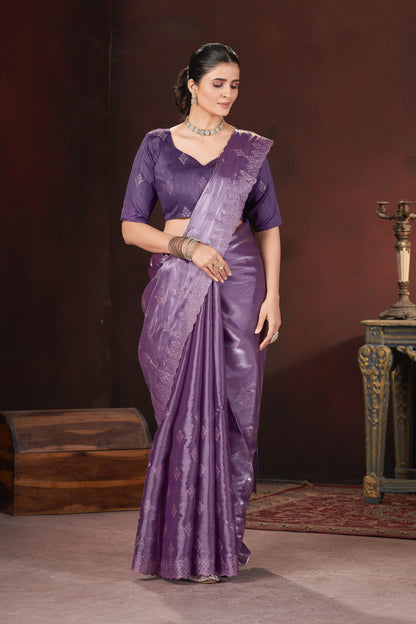 Adorable and Most Beautiful Designer Purple Saree