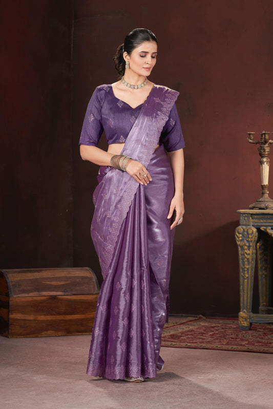 Adorable and Most Beautiful Designer Purple Saree