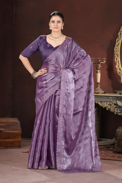 Adorable and Most Beautiful Designer Purple Saree
