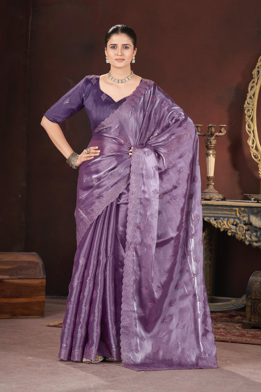 Adorable and Most Beautiful Designer Purple Saree