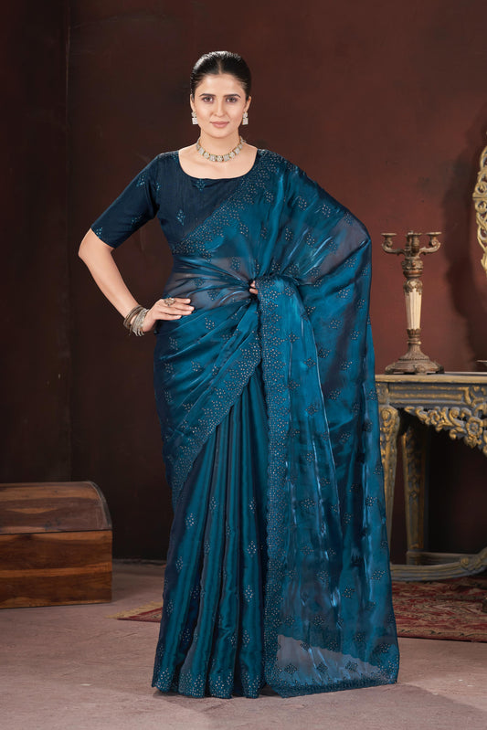 Adorable and Most Beautiful Designer Blue Saree