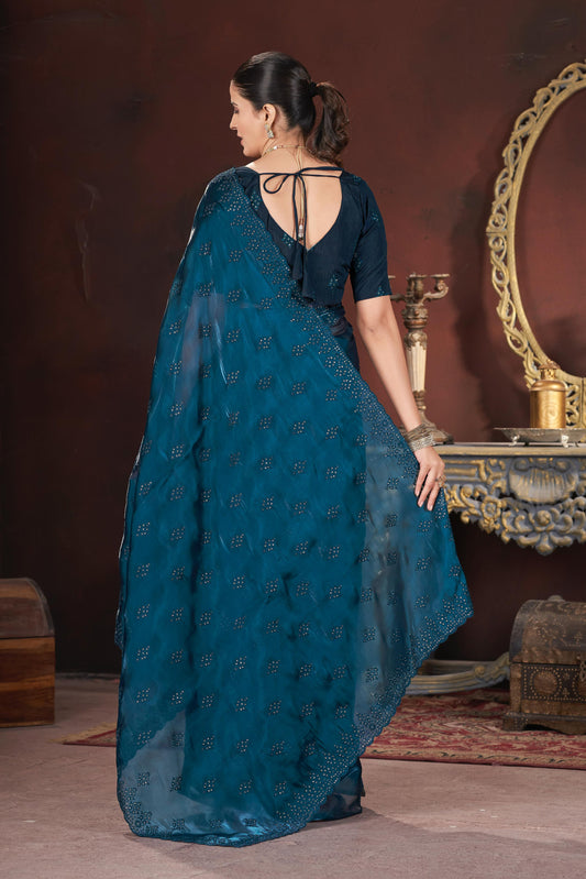Adorable and Most Beautiful Designer Blue Saree