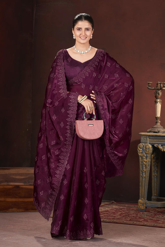 Adorable and Most Beautiful Designer Maroon Saree