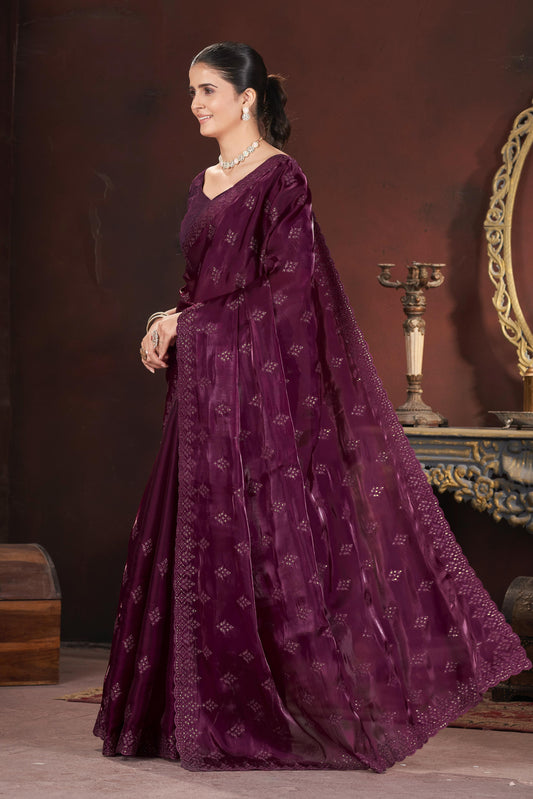 Adorable and Most Beautiful Designer Maroon Saree