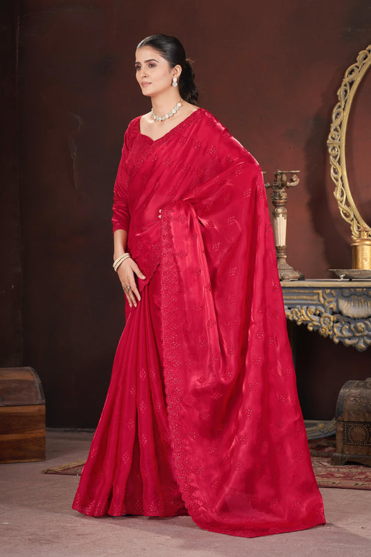 Adorable and Most Beautiful Designer Red Saree