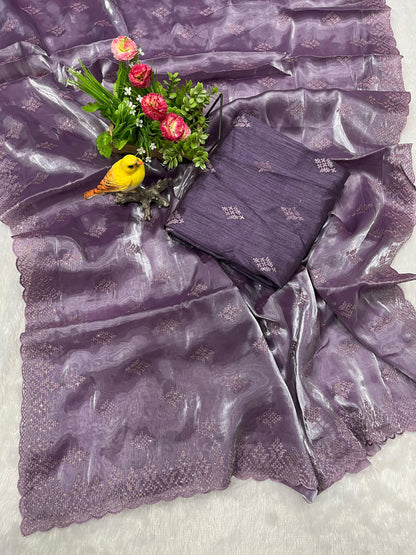Adorable and Most Beautiful Designer Purple Saree